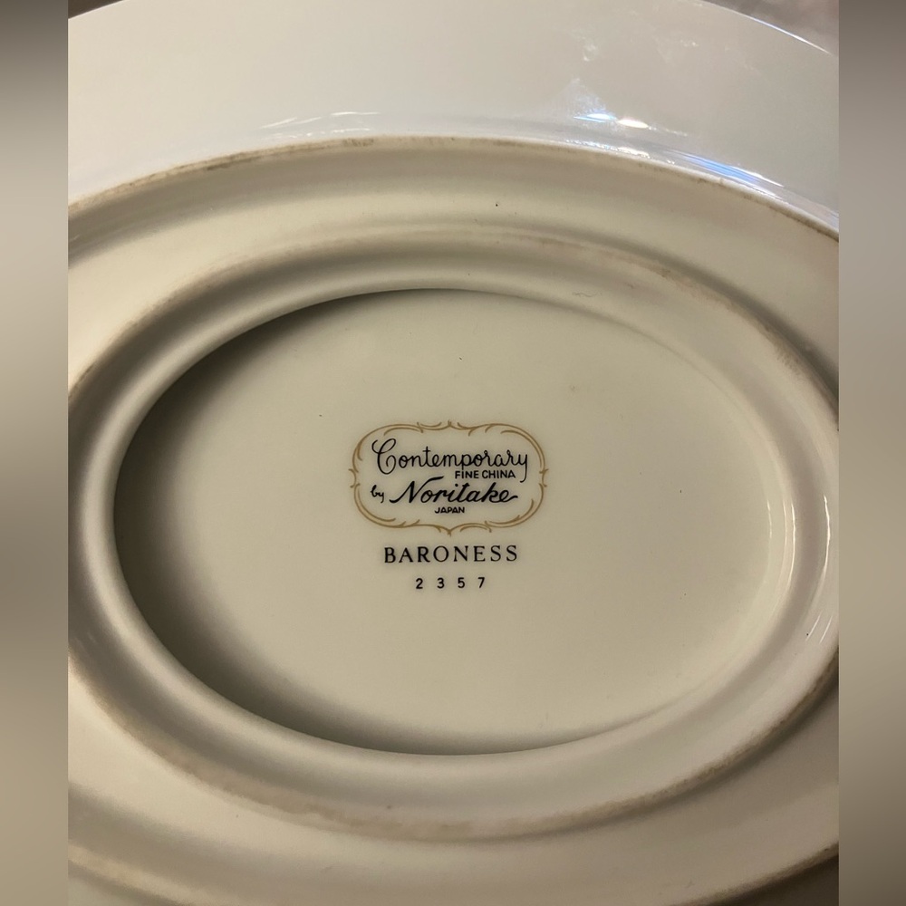 Contemporary fine china by Noritake Baroness, 12 pc place setting & serving set